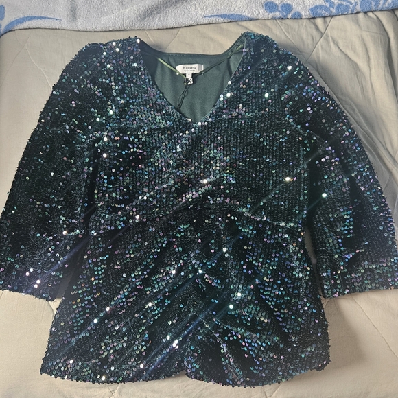 B YOUNG Salta Reflecting Pond Sparkle Blouse Small NWT - Picture 5 of 11